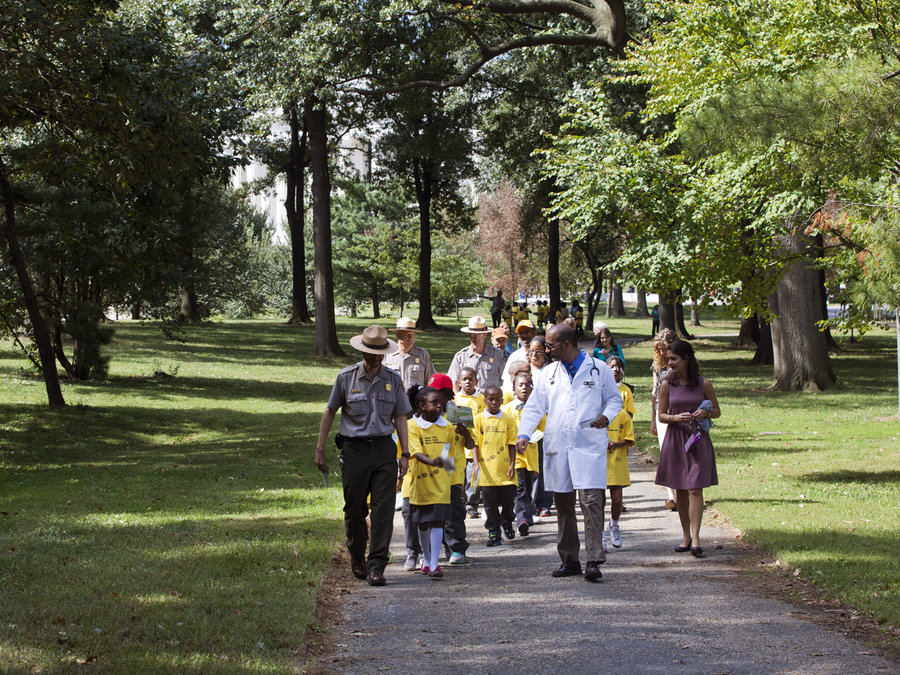Children are led through a park - The Larson Lab @ NCSU - College of Natural Resources at NC State University